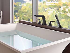 Brizo Sotria roman tub faucet and bathtub