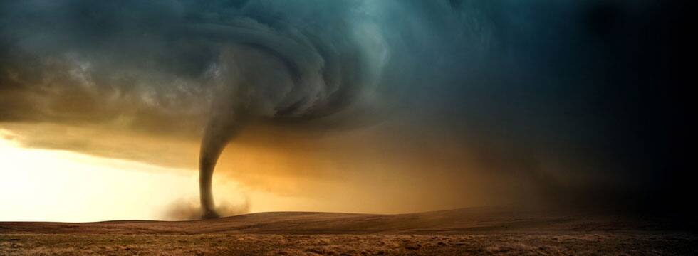A large tornado touching down