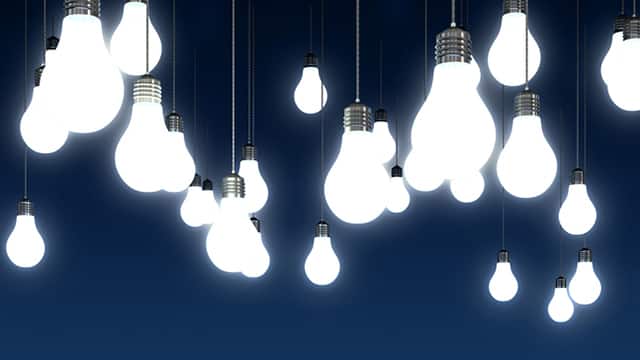 LED lightbulbs hanging bright.