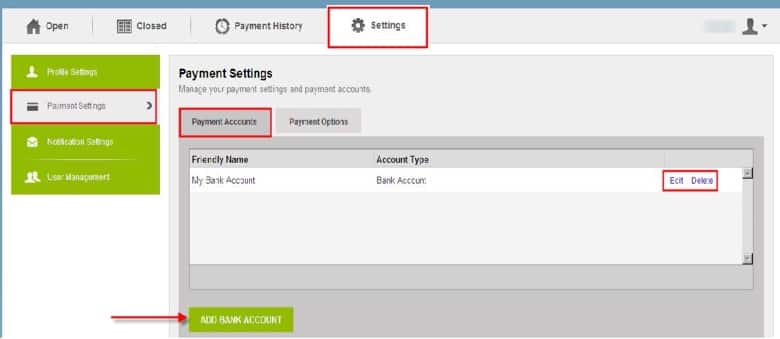 Access payment settings