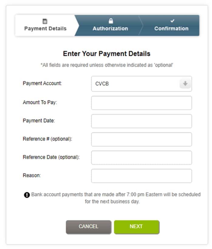 Payment details info