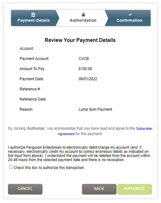 Authorize payment details