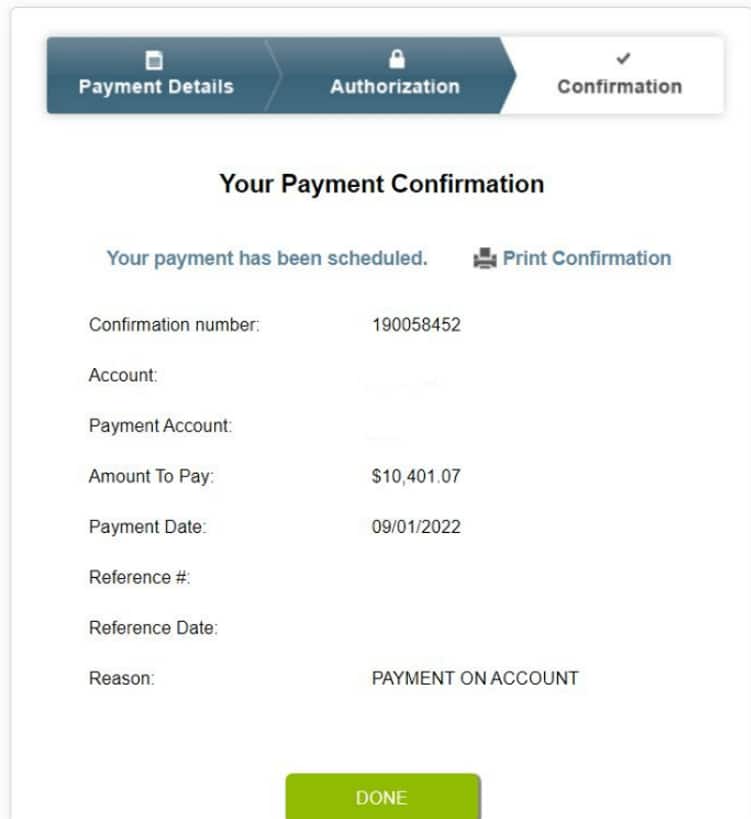 Confirm payment confirmation